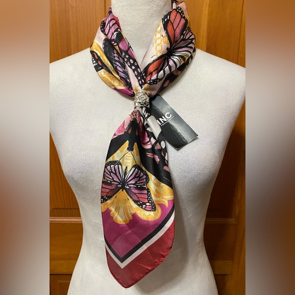 NWT I.N.C International Concepts Butterfly Scarf w/Silver Scarf Ring - Picture 2 of 3